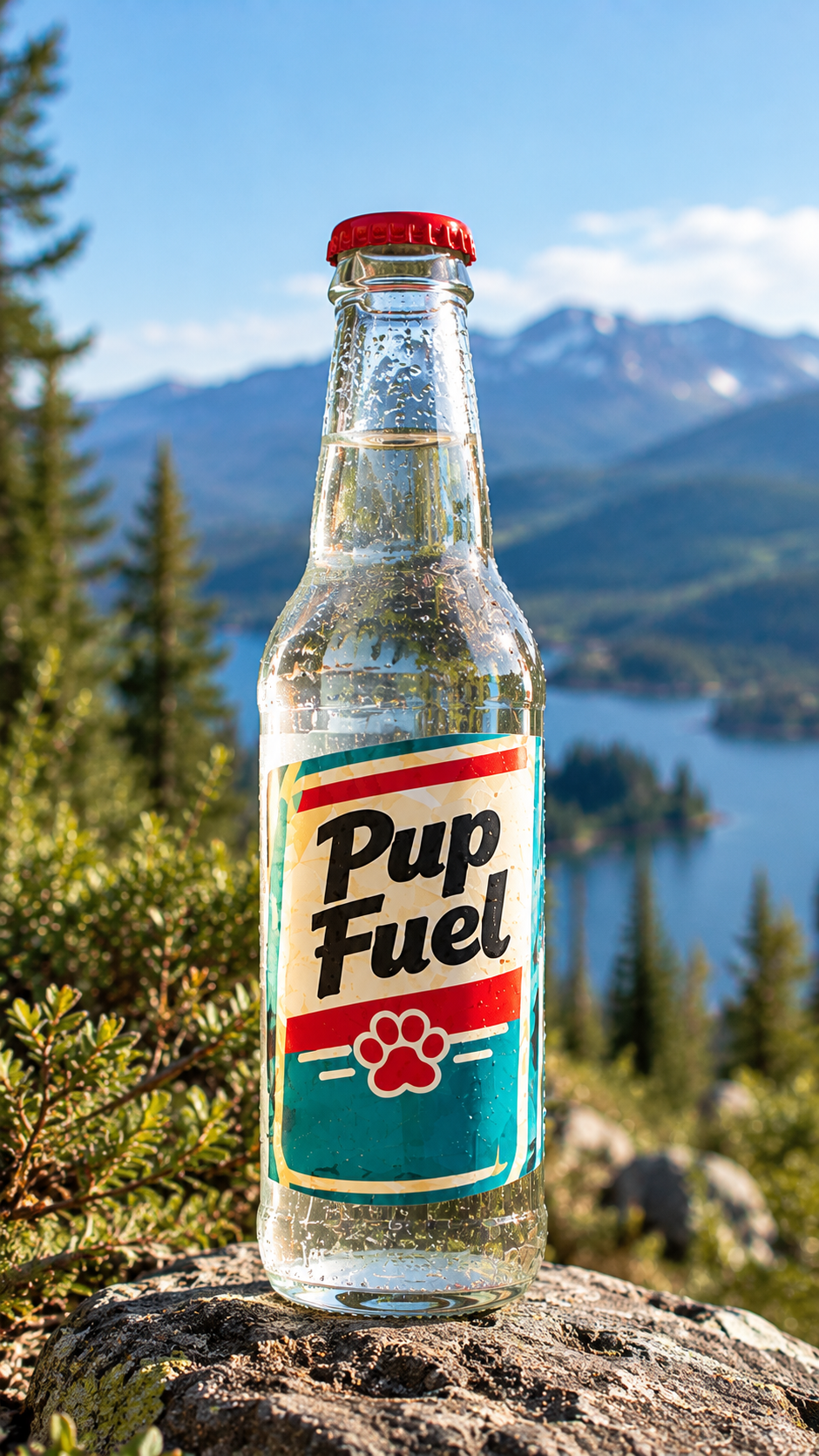 Pup Fuel bottle in an alpine landscape
